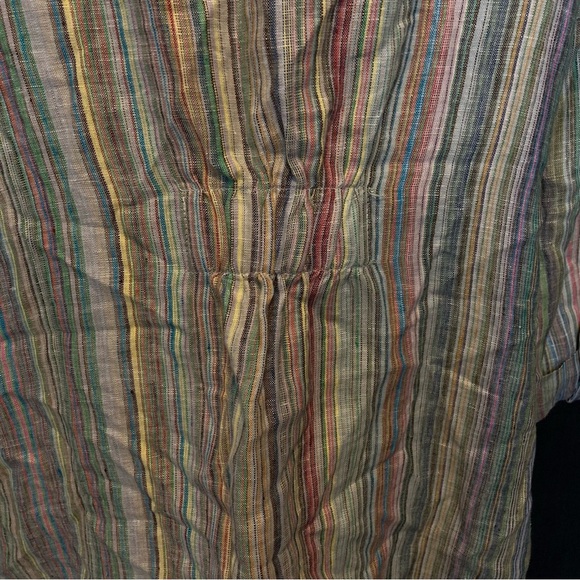 Boho Chic 100% Linen Lined Striped Multicolor Women's Jacket with 3/4 Sleeve - Picture 3 of 11